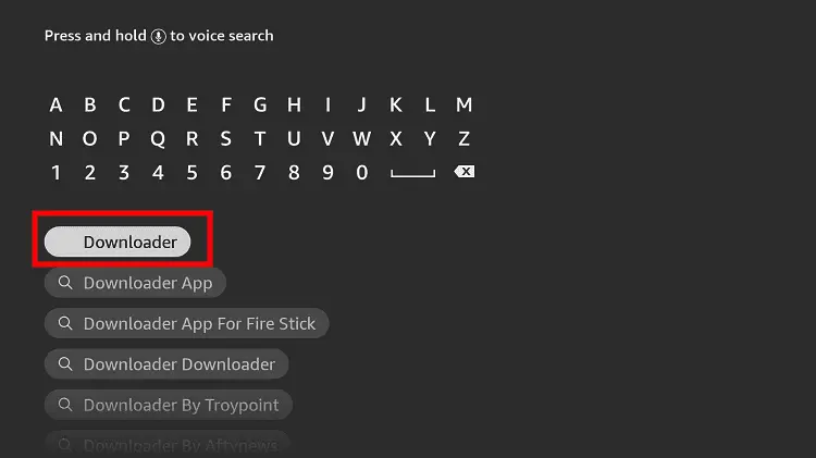 FireStick keyboard with Downloader typed