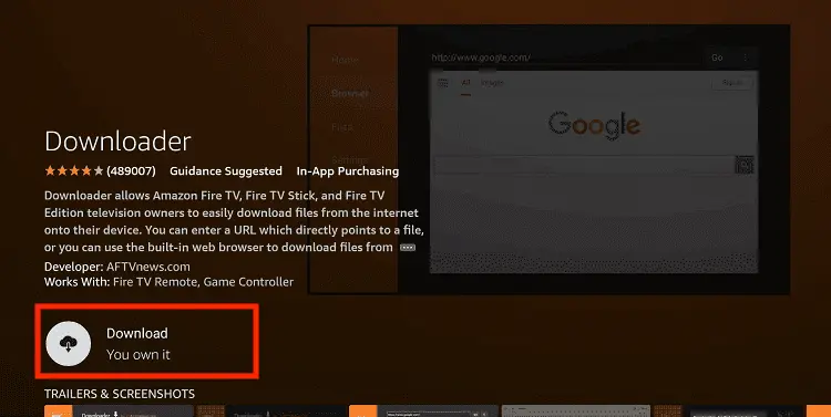 Downloader app detail page in Amazon Appstore