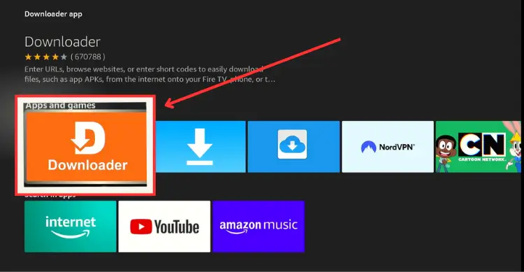 Search results showing Downloader app