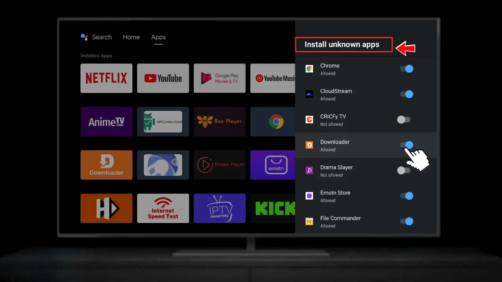 Android TV Install unknown apps settings screen